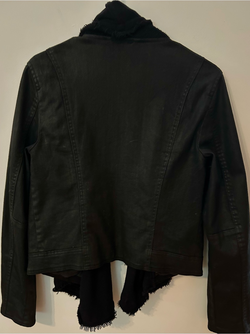 Free People Drape Front Coated Denim Moto Jacket Small EUC - Picture 4 of 6